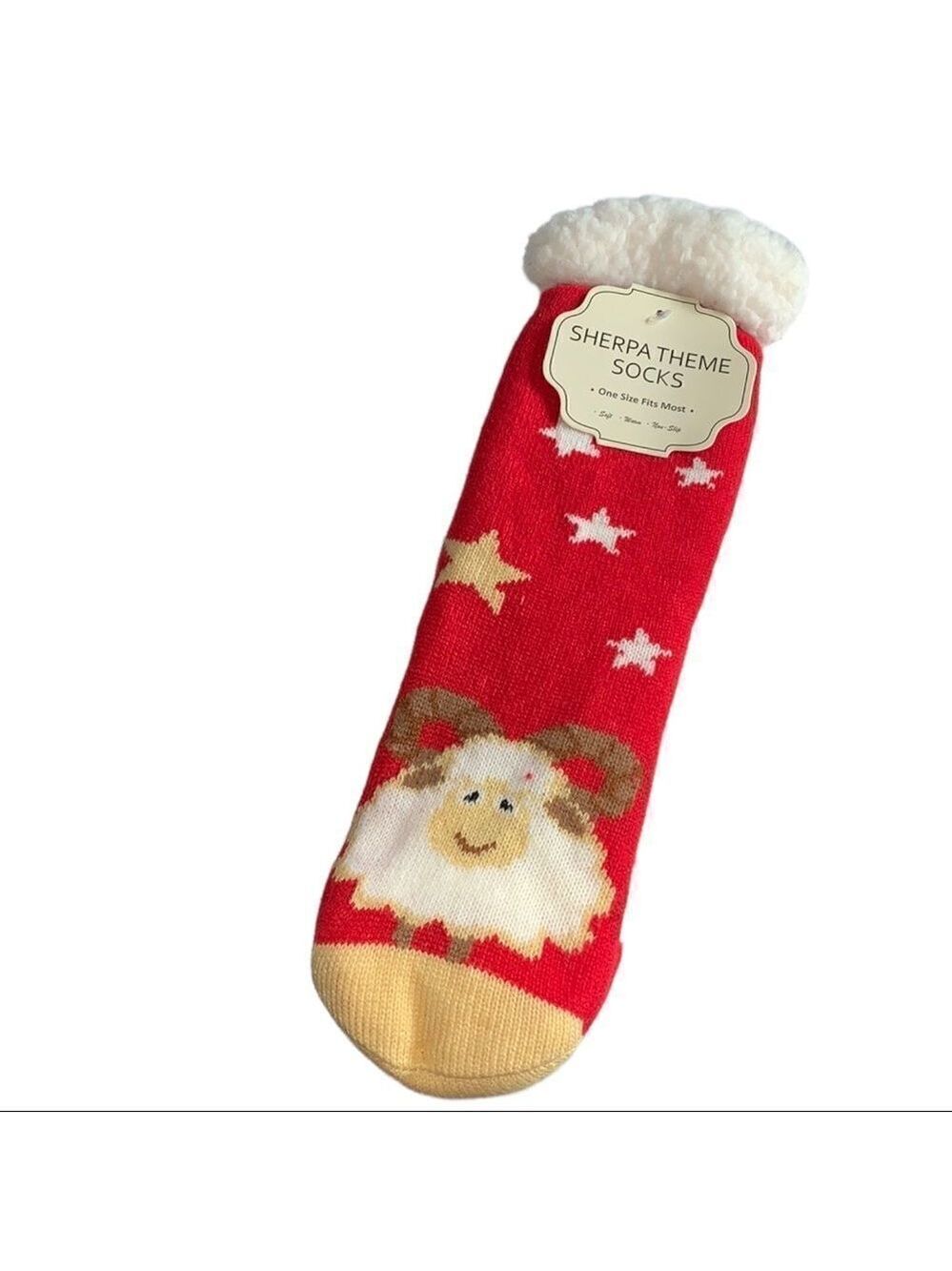 SHERPA Lined Christmas Theme Socks - Sheep Pattern Slipper Socks Non-Slip NEW